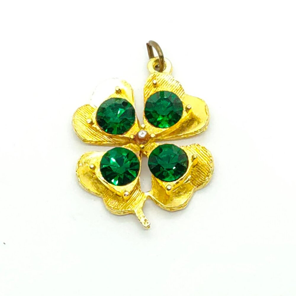 Four Leaf Clover Gold Tone and Rhinestone Pendant